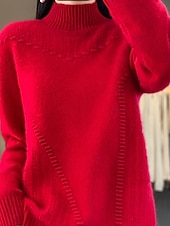 abordables Couleurs unies-Femme Pull Chandail Pull Décontractées Flexible Couleur monochrome A côtes Col Roulé Tricoté manche longue Hauts réguliers Tricoter Extérieur du quotidien Fin de semaine Blanche Rouge Automne Hiver