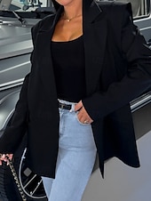 economico Blazer e Completi-Per donna Giacca Pulsante Liscio Comodo Di tendenza Standard Capispalla Manica lunga Inverno Nero S