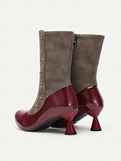 baratos Década de 1920-botas femininas vintage bicolores com detalhes de botões e salto baixo – botas com fecho de zíper estilo retrô para a moda outono e inverno