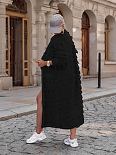 cheap Cardigans &amp; Outerwears-Women&#039;s Sweater Cardigan Casual Soft Pure Color Ribbed Open Front Tassel Knitted Long Sleeve Long Tops Knit Outdoor Daily Weekend Black Khaki Fall Winter
