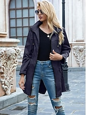 abordables Manteaux &amp; trenchs-Veste décontractée Femme Plein Air Usage quotidien mode Décontractées Full Zip Normal Manteau Noir Gris clair Vert Automne Hiver fermeture Éclair Col rabattu Ample S M L XL XXL
