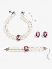 cheap Women&#039;s Necklace-Elegant Women&#039;s Pearl Choker Necklace Set with Green Gemstone and Matching Bracelet &amp; Earrings – Formal Occasion Jewelry