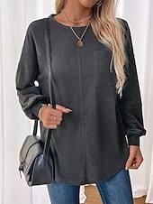 halpa Yksinkertainen t-paita-naisten collegepaita rento plain street dailywear pyöreä kaulaprintti pitkähihainen tummanharmaa syksy talvi