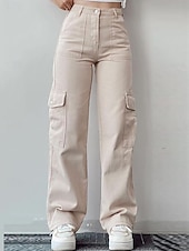 preiswerte Cargohose für Damen-Damen Cargohose Cargohosen Chinesisch Chino Modisch Strassenmode In voller Länge Hoher Taillenbund Glatt Tasche Bequem Weich Komfortabel Mikro-elastisch Outdoor Strasse Weiß Grün Aprikose Frühling