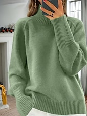 cheap Pullovers &amp; Tops-Women&#039;s Sweater Pullover Sweater Jumper Turtleneck Knit Knitted Raglan Sleeves Spring Fall Home Daily Holiday Daily Casual Soft Long Sleeve Pure Color White Light Green