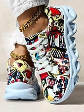 voordelige Damessneakers-kleurrijke grafische print sneakers voor dames – trendy lichtgewicht veterschoenen met zachte zool