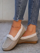 お買い得  レディース・スリッパ＆ビーチサンダル-女性用フェイクスエードモカシンスリッパ - フェイクファーの裏地付き、ステッチのディテールが施された暖かい屋内外用ハウスシューズ