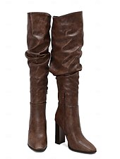 abordables Bottes souples-bottes souples marron au-dessus du genou pour femmes - talon épais, bout pointu, chaussures décontractées élégantes pour l&#039;automne et l&#039;hiver
