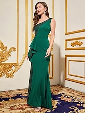 preiswerte ROT-Meerjungfrau Abendkleid Elegantes Kleid Formell Bodenlang Ärmellos Ein-Schulter-Tasche Stretch-Crepé mit Glitzer-Pailletten