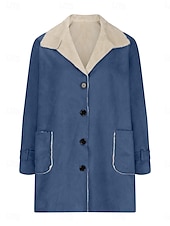 baratos Puffers &amp; Parka-Mulheres Casaco de lã Casaco de pelúcia Manter Quente Respirável Botões Bolsos Forrada com Fleece Casual Tecido Férias Rua Roupa Diária Para Noite Não Trespassado Padrão Aberto para a Lateral Normal