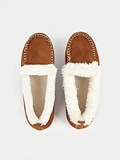 お買い得  レディース・スリッパ＆ビーチサンダル-女性用フェイクスエードモカシンスリッパ - フェイクファーの裏地付き、ステッチのディテールが施された暖かい屋内外用ハウスシューズ