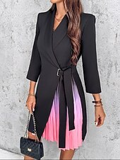 preiswerte Einfaches Kleid-Damen Casual kleid Minikleid Patchwork Elegant Brautkleider schlicht Kargen Langarm Schwarz Farbe