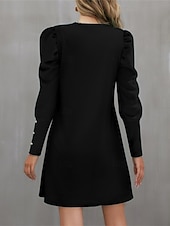 cheap Jumper Dresses-Women&#039;s Casual Dress Mini Dress Ruched Button Casual Crew Neck Long Sleeve Black Red Green Color