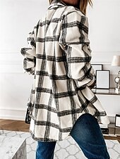 abordables Vestes chemise-Veste décontractée Femme Extérieur Plein Air Usage quotidien mode Décontractées Avec poches Imprimer Normal Manteau Blanche Rose Claire Abricot Automne Hiver Boutonnage Simple Col rabattu Standard S