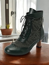 cheap 1920s-Victorian Style Women&#039;s Ankle Boots with Lace Design and Faux Leather Accents – Vintage Lace-Up Footwear for Casual and Costume Occasions