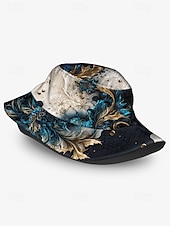 economico Cappelli da uomo-cappello da pescatore con stampa artistica da uomo con motivo floreale astratto blu e oro – cappello da sole da esterno elegante e unico per tutte le stagioni
