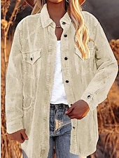 cheap Shirt Jackets-Women&#039;s Casual Jacket Outdoor Street Daily Wear Fall Winter Regular Coat Regular Fit Thermal Warm Breathable Stylish Casual Jacket Long Sleeve Plain with Pockets Pink Beige
