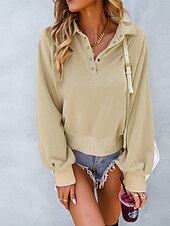 billige Teksturert hettegensere og sweatshirt-Dame عادي Fritid Langermet Rullekrage Crop Tops Gate Hverdag Knapper Rosa Grønn Beige Høst Vinter