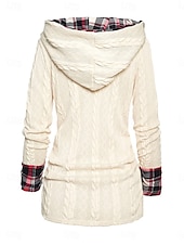 economico Motivi grafici e dettagli-Per donna Felpa Pullover Maglione Informale Morbido A quadri A coste Con cappuccio Collage Lavorato a maglia Manica lunga Top regolari Maglia Esterno Giornaliero Fine settimana Vino Beige Autunno