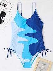 billiga One-piece-baddräkter-Dam Badkläder En bit Monokini Baddräkt Öppen rygg Magkontroll Hög midja Smal Semester Standkläder Färgblock U-hals Ärmlös Baddräkter