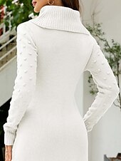 ieftine Rochii tricotate-Pentru femei Pulover de Crăciun urât Rochie pulover Elegant Modă Zilnic Culoare solidă Glugă Tricotat Texturat Manșon Lung Topuri lungi Tricotat Muncă Alb Trifoi Toamnă Iarnă