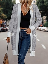 preiswerte Strickjacken und Oberbekleidung-Damen Pullover Strickjacke Brautkleider schlicht Weich Einfarbig Gerippt Öffnung vorne Tasche Strick Langarm Lange Oberteile Stricken Outdoor Täglich Wochenende Rote Khaki Herbst Winter