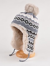 economico Cappelli da donna-berretto invernale lavorato a maglia con pompon e fodera in pelliccia sintetica - caldo berretto con paraorecchie per donna