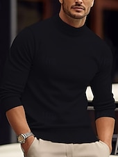 billiga tröja för män-Herr Pullover tröja Stickad tröja Ribbad Sticka Stickat Slät Mock Neck Grundläggande Håller värmen Dagliga kläder Semester Kläder Höst vinter Svart Vit S M L