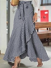 economico Gonne grafiche-gonna da donna tromba / sirena gonne lunghe volant plaid strada quotidiano moda invernale casual nero giallo blu navy