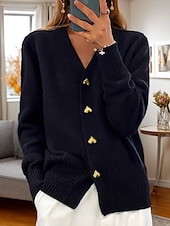 economico Cardigan e capispalla-maglione rosa da donna San Valentino cardigan maglione giacca scollo a V maglia bottone lavorato a maglia primavera autunno quotidiano festa uscita carino quotidiano morbido manica lunga colore puro