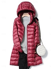 abordables Doudounes &amp; Parkas-Femme Doudoune Chaud Respirable Zippé Poche Décontractées Plein Vacances Plein Air Usage quotidien Sortie fermeture Éclair Longue Sweat à capuche Standard manche longue Vêtements d&#039;extérieur Vin