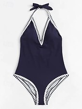 billige Onepiece badedrakter-Dame Badetøy Ett stykke Monokini Badedrakt Åpen rygg Lapper Midjekontroll Høy Midje Tynn Ferie Strand Klær Helfarge Grimehals Ermeløs Badedrakter