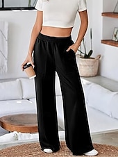billiga Damjoggers-Dam Joggingbyxor Brett skaft Kinesiska Mode Streetwear Fullängd Hög midja Slät Ficka Elastiskt midjeband Bekväm Mjuk Microelastisk Utomhus Gata Svart Vit Grå Vår &amp; Höst Normal