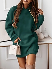 cheap Sweatshirt &amp; Hoodie Dresses-Women&#039;s Hoodie Dress Mini Dress Pocket Casual Hooded Long Sleeve Black Pink Red Color