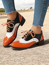 olcso Női lapos sarkú cipők-női retro rózsaszín és fekete oxford cipő – lakk műbőr fűzős brogue a vintage lezser stílushoz és divatos kirándulásokhoz