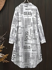 voordelige Dames grafische tops-dames plus size blouse casual letter print lange mouwen lange tops overhemdkraag dagelijks wit lente&amp;amp;  val