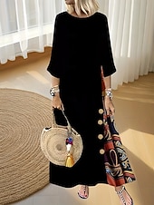 cheap Casual Floral Dresses-Women&#039;s Long Dress Maxi Dress Casual Dress Boho Dress Stylish Vacation Date Regular Fit Floral Crew Neck Black Red Fall