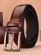baratos Cintos Masculinos-cinto de couro marrom masculino – design de fivela clássico com padrão em relevo, perfeito para uso casual e formal