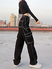 economico pantaloni cargo da donna-Per donna Pantaloni cargo Di tendenza Streetwear Lunghezza intera Vita alta Liscio Multi tasca comodo Morbido Comodo Media elasticità Esterno Strada Nero Cachi Grigio Primavera &amp; Autunno Standard