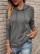 cheap Solid Colors-Women&#039;s Sweater Pullover Sweater Jumper Casual Soft Pure Color Ribbed Hooded Knitted Long Sleeve Regular Tops Knit Outdoor Daily Weekend Wine Brown Fall Winter