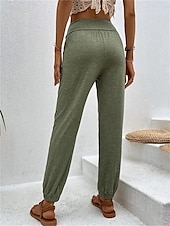 billiga Byxor-Dam Kinesiska Mode Streetwear Fullängd Hög midja Slät Ficka Bekväm Mjuk Microelastisk Utomhus Gata Svart Blå Kaki Armégrön Vår &amp; Höst Normal
