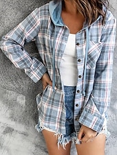 cheap Work Tops-Women&#039;s Plus Size Blouse Casual Pocket Long Sleeve Regular Tops Hooded Daily Blue Light Blue Spring &amp;  Fall