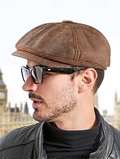 cheap Men&#039;s Hats-Men&#039;s Vintage Newsboy Cap – Stylish Faux Leather Look Flat Cap for Casual or Formal Wear, Available in Multiple Colors
