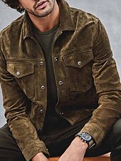 baratos Casacos &amp; Sobretudos para Homem-Homens Jaqueta de Camisa Jaqueta de Veludo Jaqueta casual Cabana Diário Férias Respirável Bolsos Primavera &amp; Outono Tecido Moda Clássico Lapela Padrão Verde Tropa Casaco