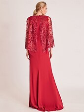 economico ROSSO-Abito da sera Sheath Abito Elegante Formale Lunghezza della Gamba Intera Manica Mezza V Collo Crepe Elasticizzato con Ricamo 2025
