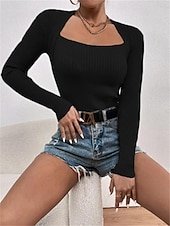 billiga Kvinnors Enfärgade Toppar-Dam T-shirt Slät Mode Modern Ledigt Långärmad Fyrkantig hals Vanliga toppar Dagligen Helgen Svart Vit Rubinrött Grå Höst Vinter
