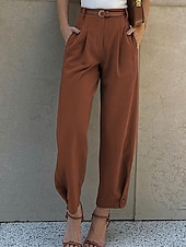 economico pantaloni eleganti da donna-Per donna Chino Di tendenza Streetwear Lunghezza intera Vita alta Liscio Tasche comodo Morbido Comodo Media elasticità Esterno Ufficio Nero Verde militare Caffè Primavera &amp; Autunno Standard