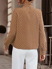 preiswerte Elegante Oberteile-Damen Hemd Bluse Punkt Brautkleider schlicht Langarm Rollkragen Normale Oberteile Täglich Rüsche Patchwork Knopf Schwarz Braun Herbst Winter