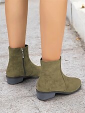 cheap Ankle Boots-Women&#039;s Casual Faux Suede Ankle Boots with Side Zipper and Low Block Heels – Comfortable Vintage Booties for Everyday Wear