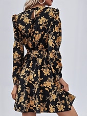 cheap Casual Floral Dresses-Women&#039;s Floral Crew Neck Maxi Dress Long Sleeve Spring Fall